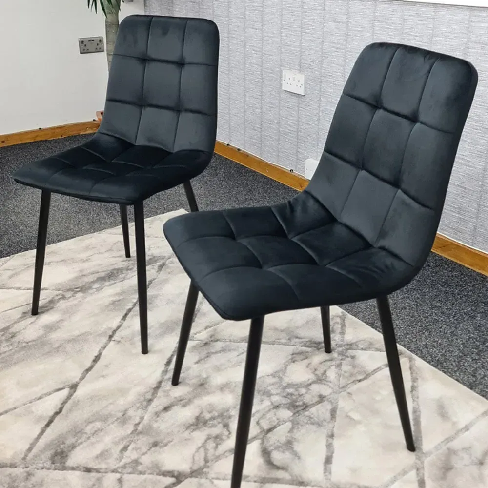 Denver Set of 2 Dining Chairs - Black, Velvet image