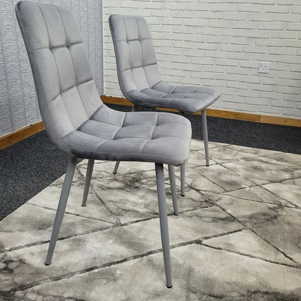 Denver Set of 2 Dining Chairs - Grey, Velvet