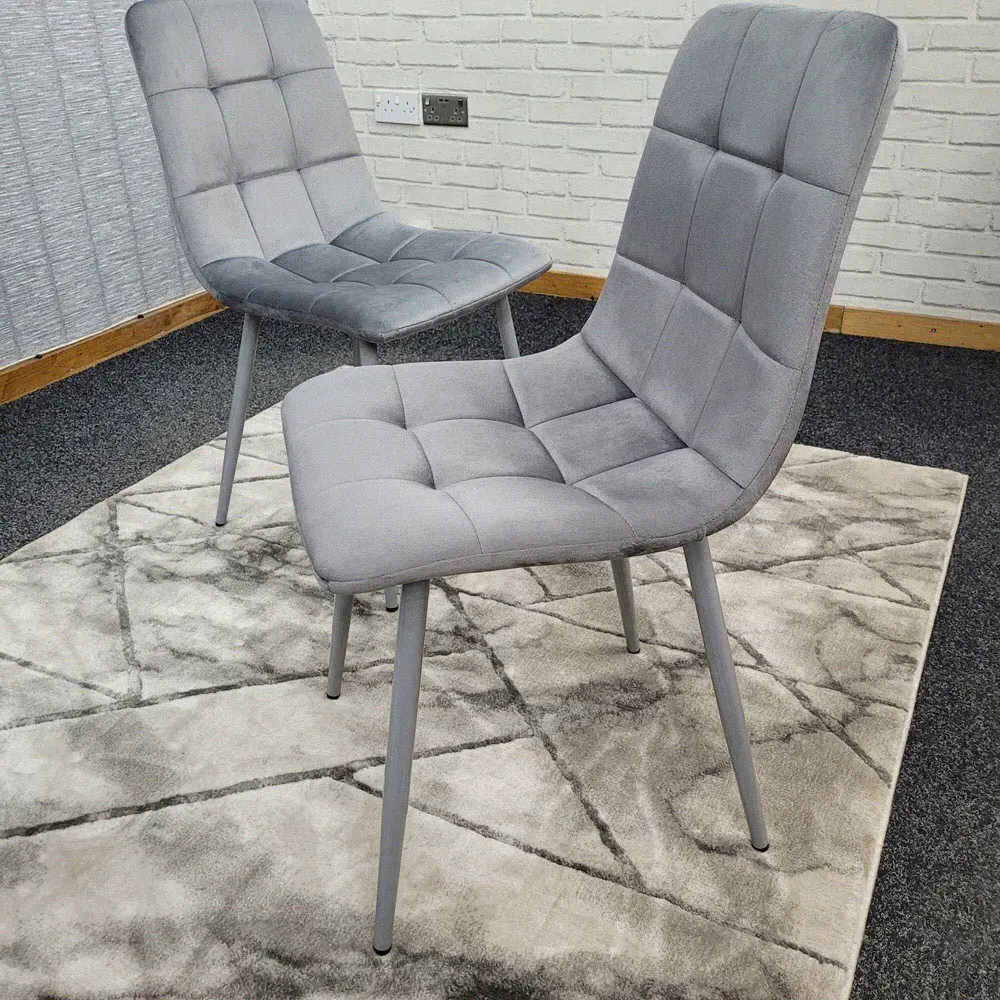 Denver Set of 2 Dining Chairs - Grey, Velvet