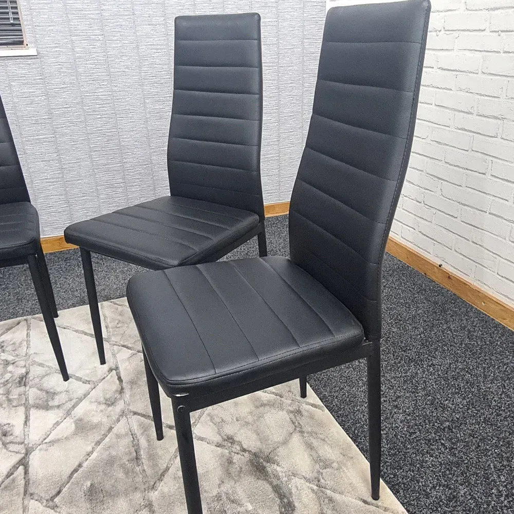 Denver Set of 4 Dining Chairs - Black, Faux Leather