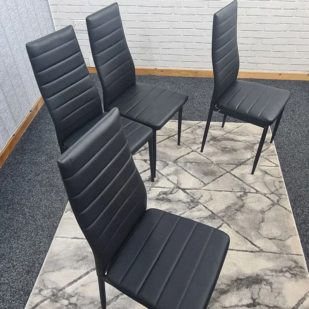 Denver Set of 4 Dining Chairs - Black, Faux Leather