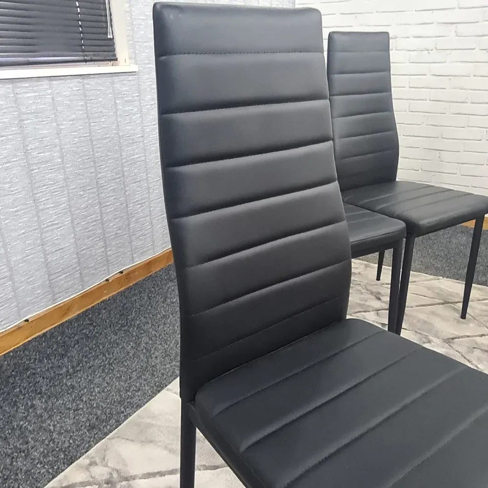 Denver Set of 4 Dining Chairs - Black, Faux Leather