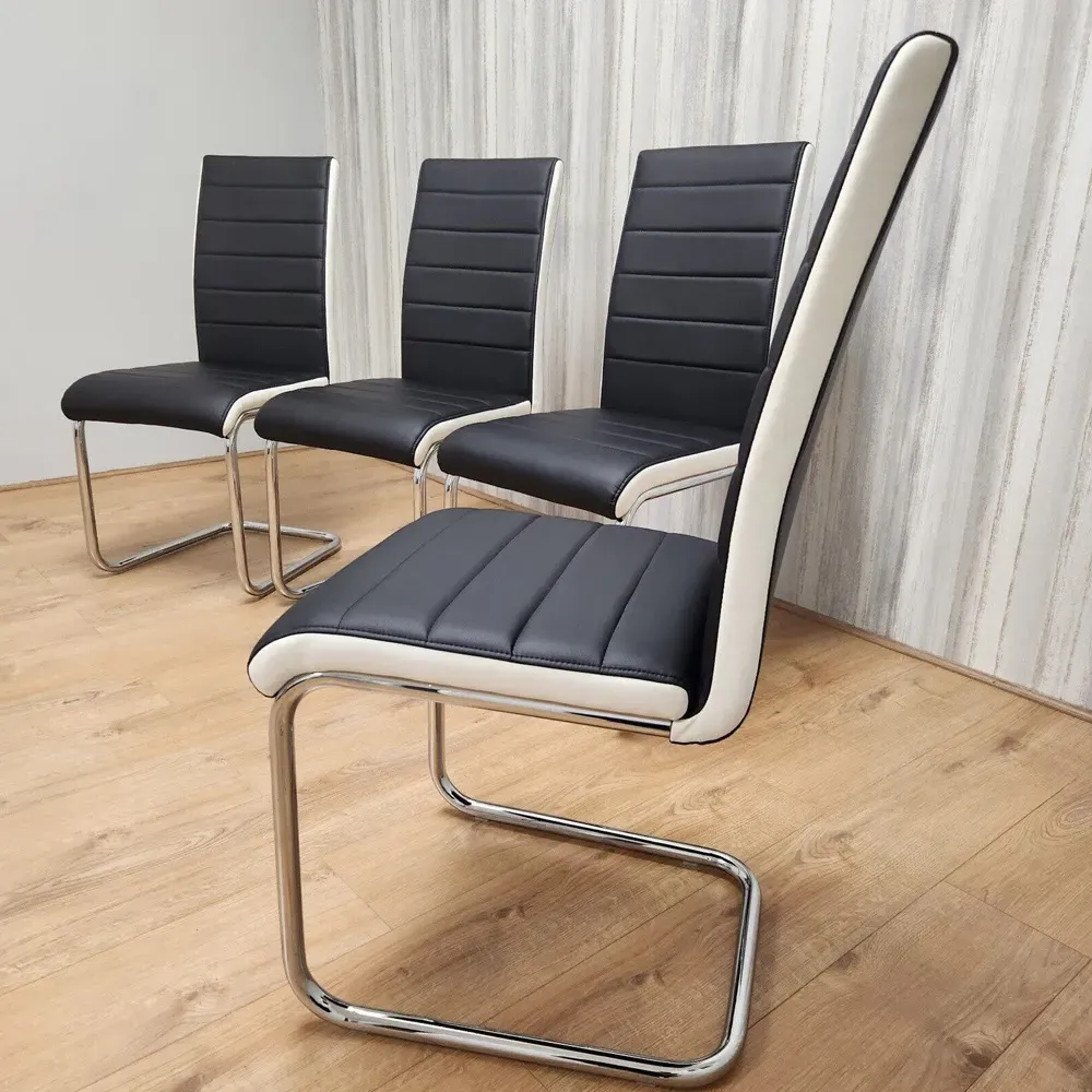 Denver Set of 4 Dining Chairs - Black, Leather