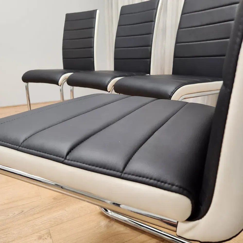 Denver Set of 4 Dining Chairs - Black, Leather