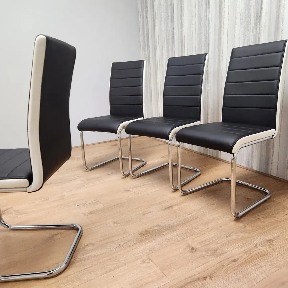 Denver Set of 4 Dining Chairs - Black, Leather