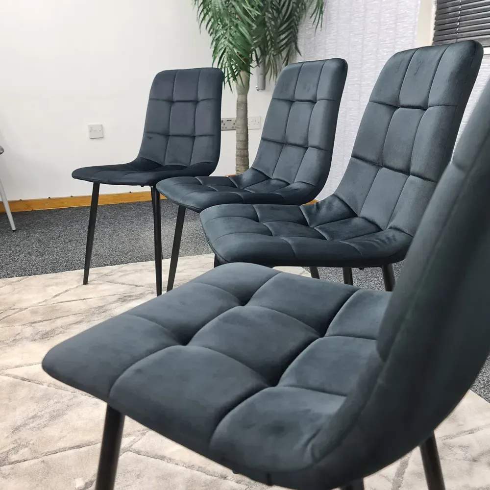 Denver Set of 4 Dining Chairs - Black, Velvet