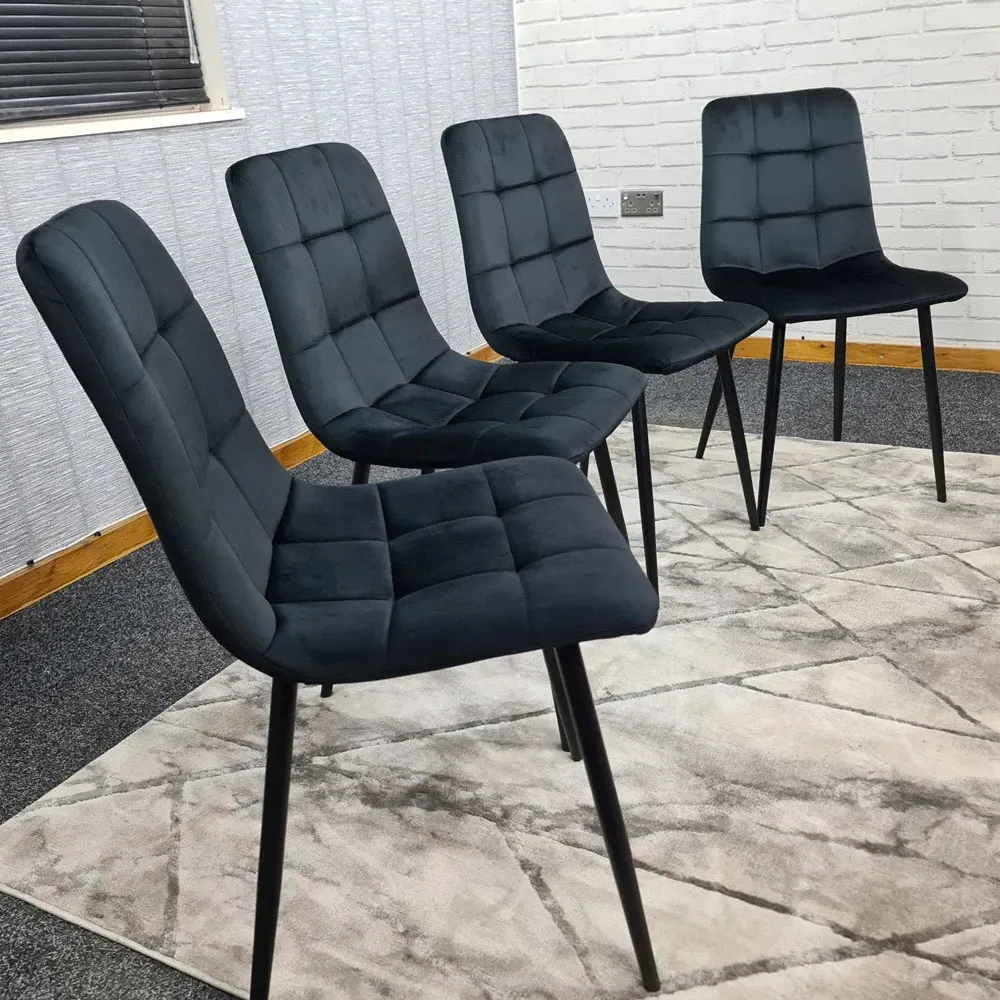 Denver Set of 4 Dining Chairs - Black, Velvet