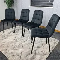 Denver Set of 4 Dining Chairs - Black, Velvet