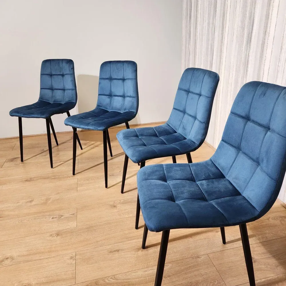Denver Set of 4 Dining Chairs - Blue, Velvet
