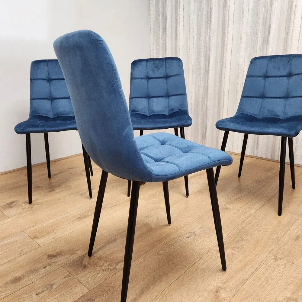 Denver Set of 4 Dining Chairs - Blue, Velvet