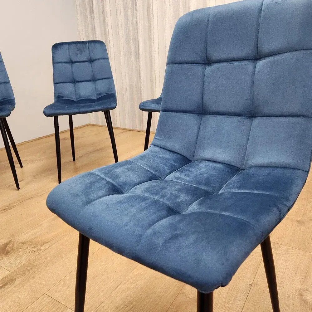 Denver Set of 4 Dining Chairs - Blue, Velvet