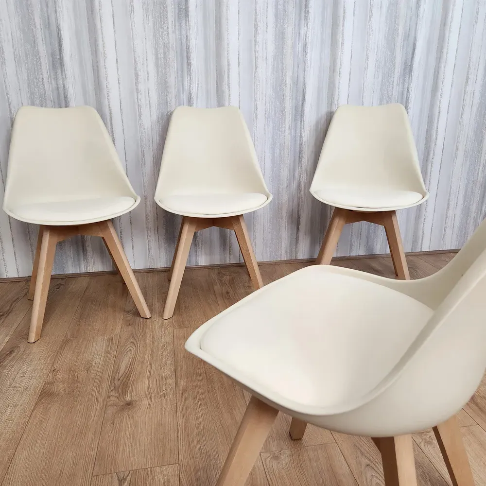 Denver Set of 4 Dining Chairs - Cream, Leather