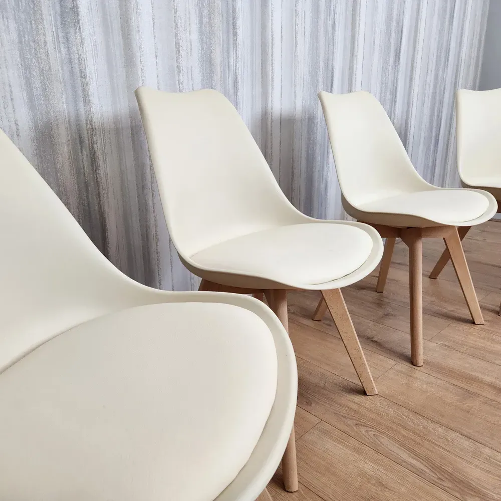 Denver Set of 4 Dining Chairs - Cream, Leather