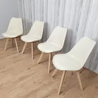 Denver Set of 4 Dining Chairs - Cream, Leather
