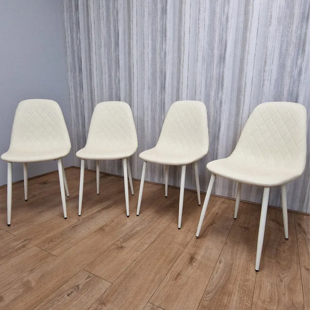 Denver Set of 4 Dining Chairs - Cream, Leather