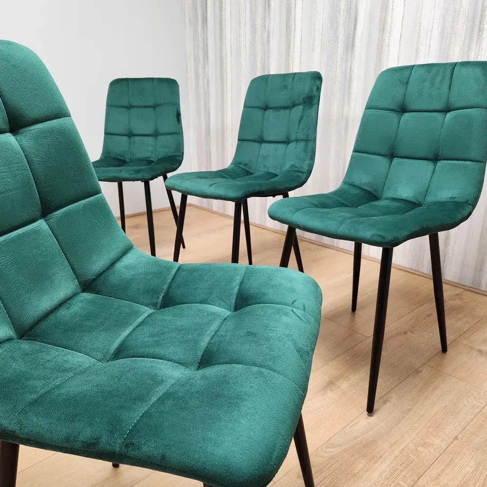 Denver Set of 4 Dining Chairs - Green, Velvet