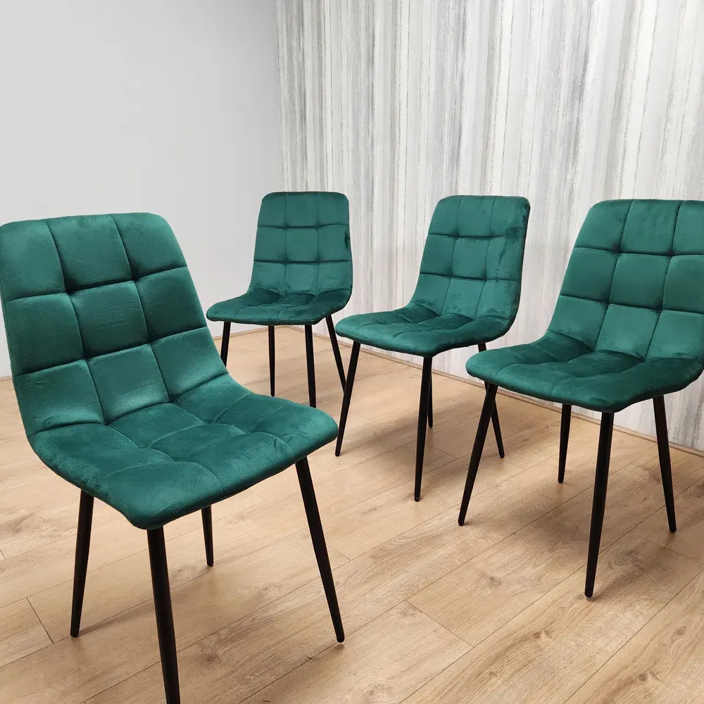 Denver Set of 4 Dining Chairs - Green, Velvet