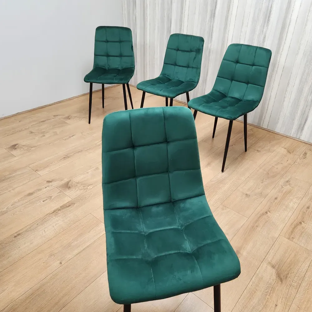 Denver Set of 4 Dining Chairs - Green, Velvet