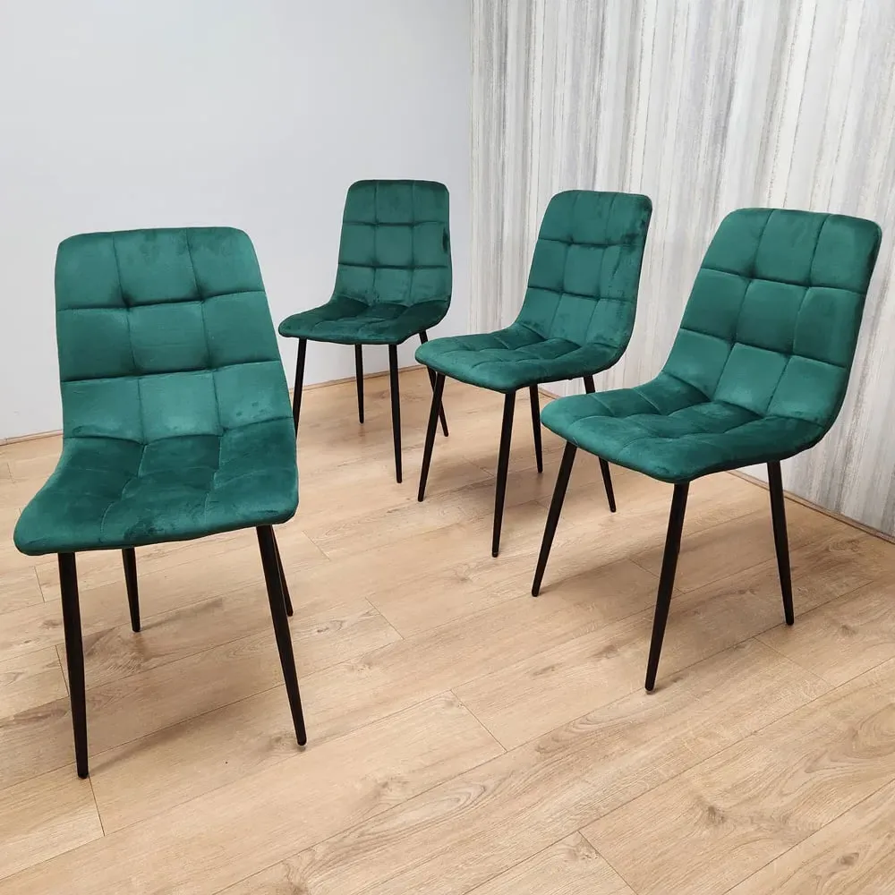 Denver Set of 4 Dining Chairs - Green, Velvet