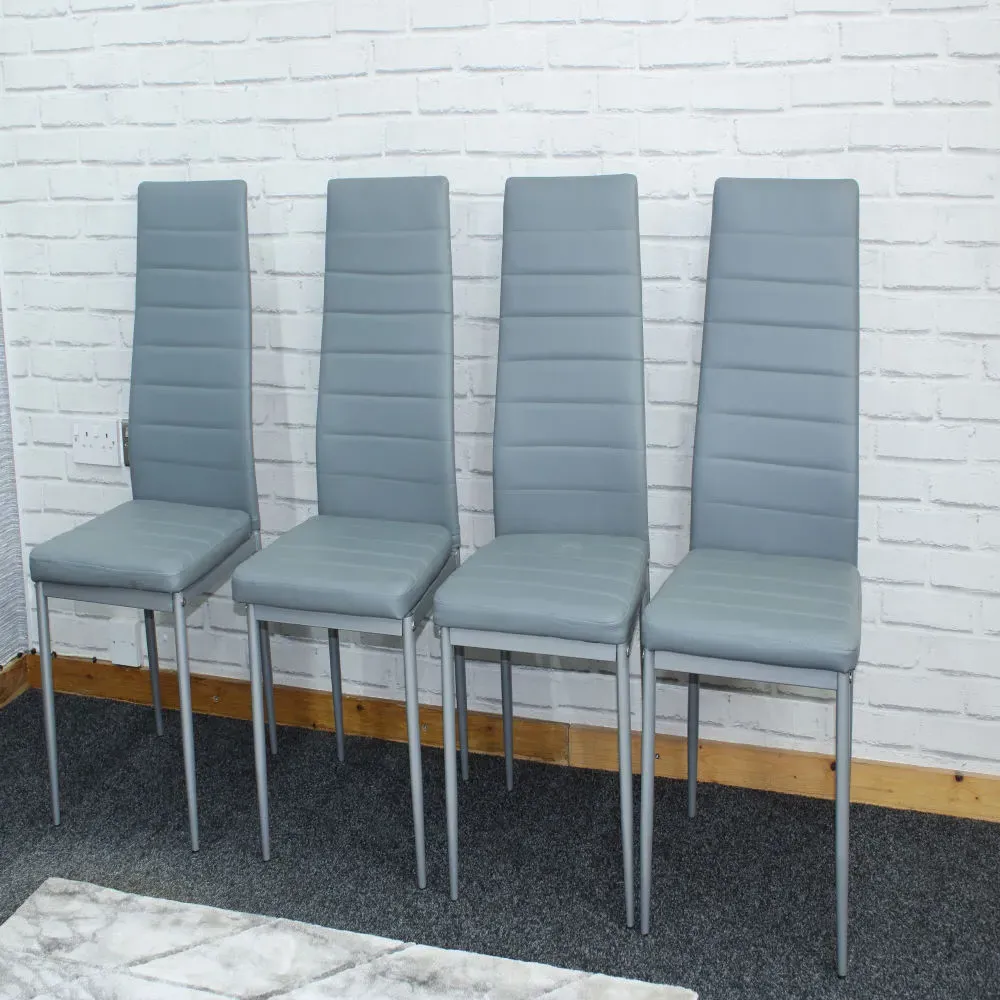 Denver Set of 4 Dining Chairs - Grey, Faux Leather