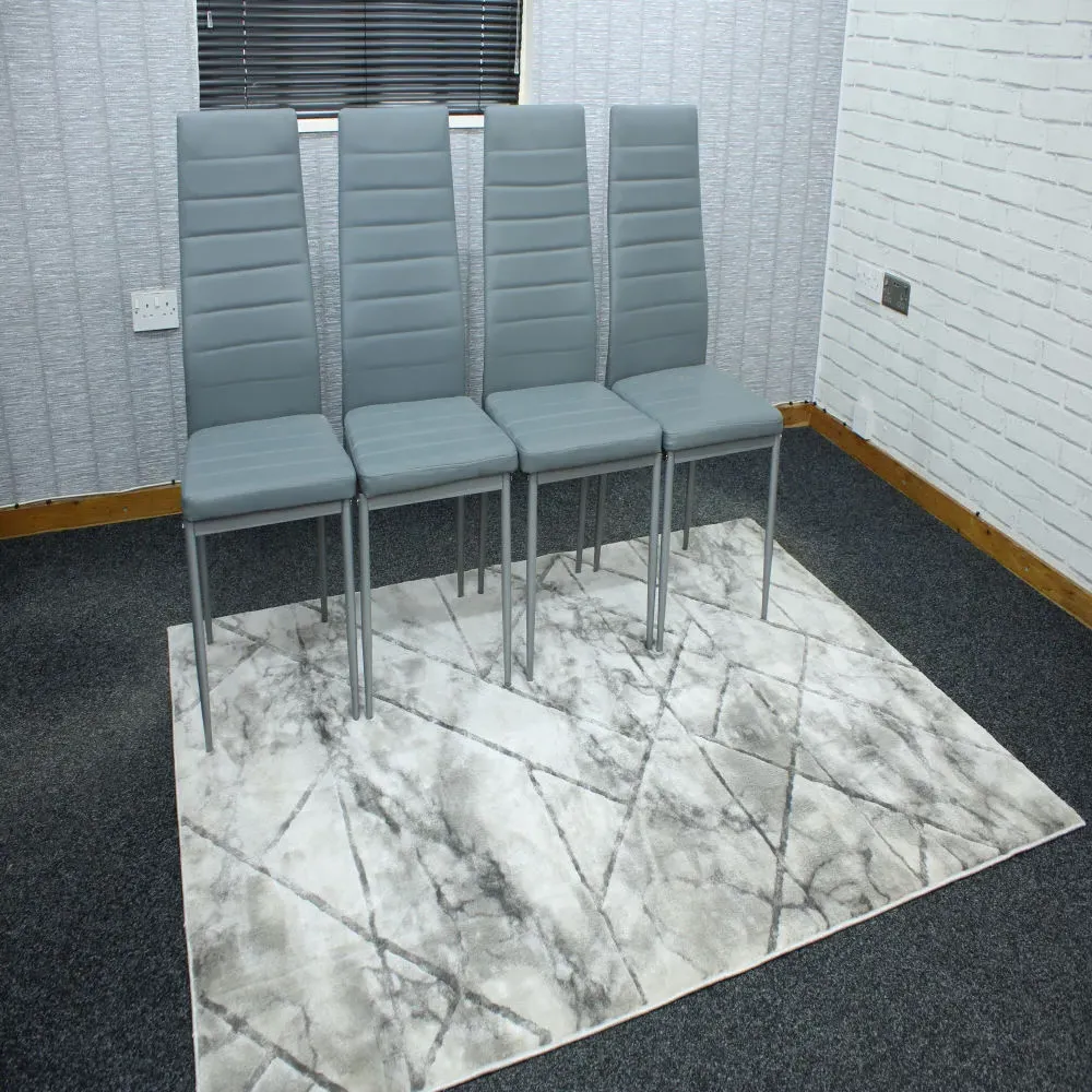 Denver Set of 4 Dining Chairs - Grey, Faux Leather