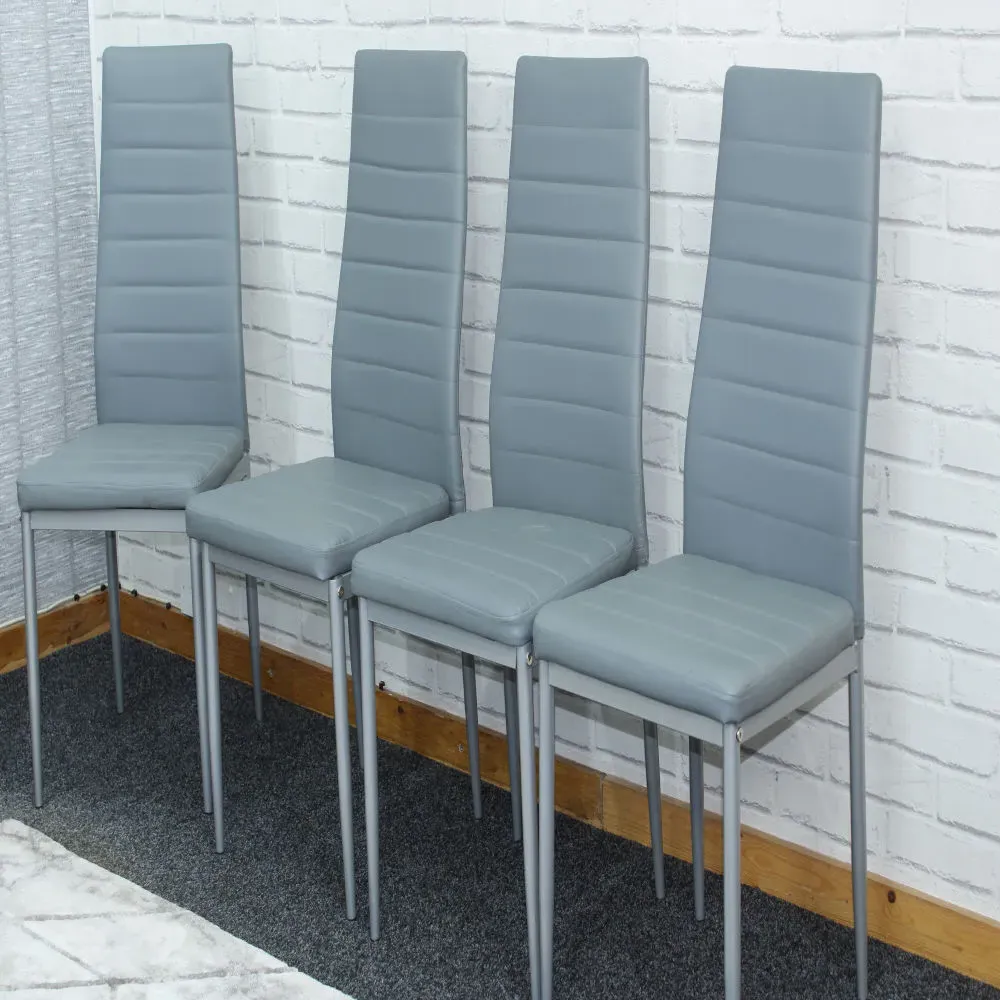 Denver Set of 4 Dining Chairs - Grey, Faux Leather