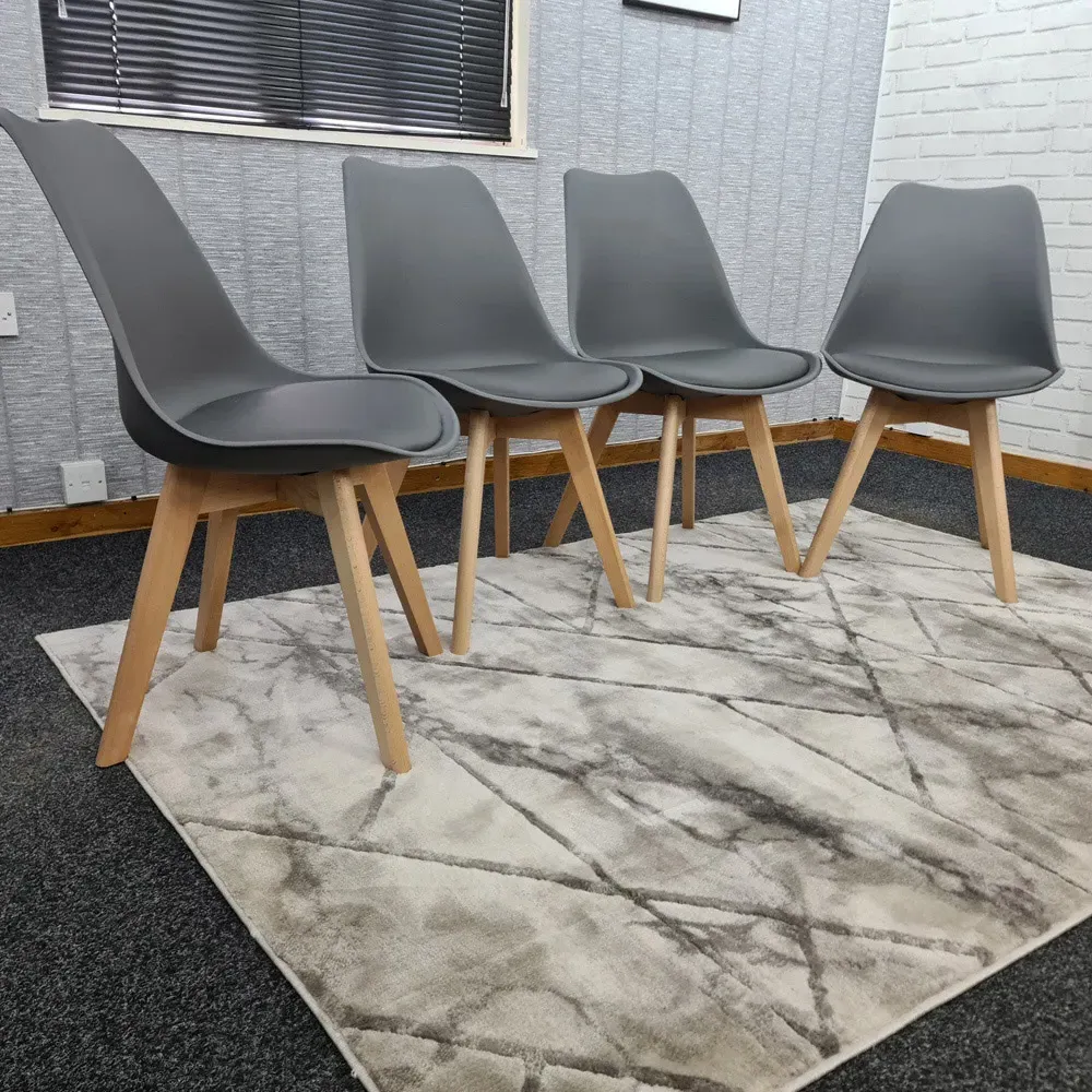 Denver Set of 4 Dining Chairs - Grey, Leather