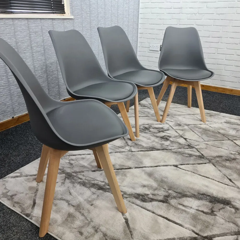 Denver Set of 4 Dining Chairs - Grey, Leather