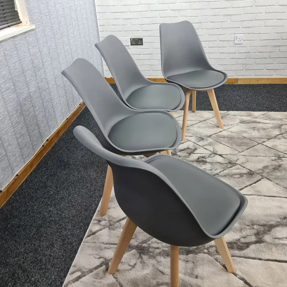 Denver Set of 4 Dining Chairs - Grey, Leather