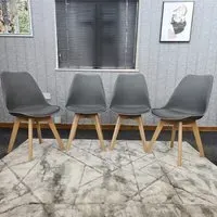 Denver Set of 4 Dining Chairs - Grey, Leather