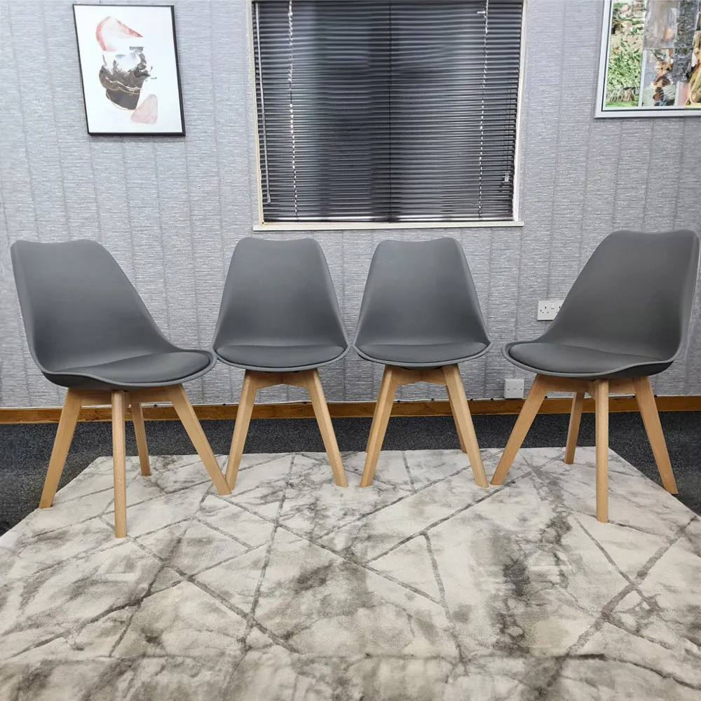 Denver Set of 4 Dining Chairs - Grey, Leather