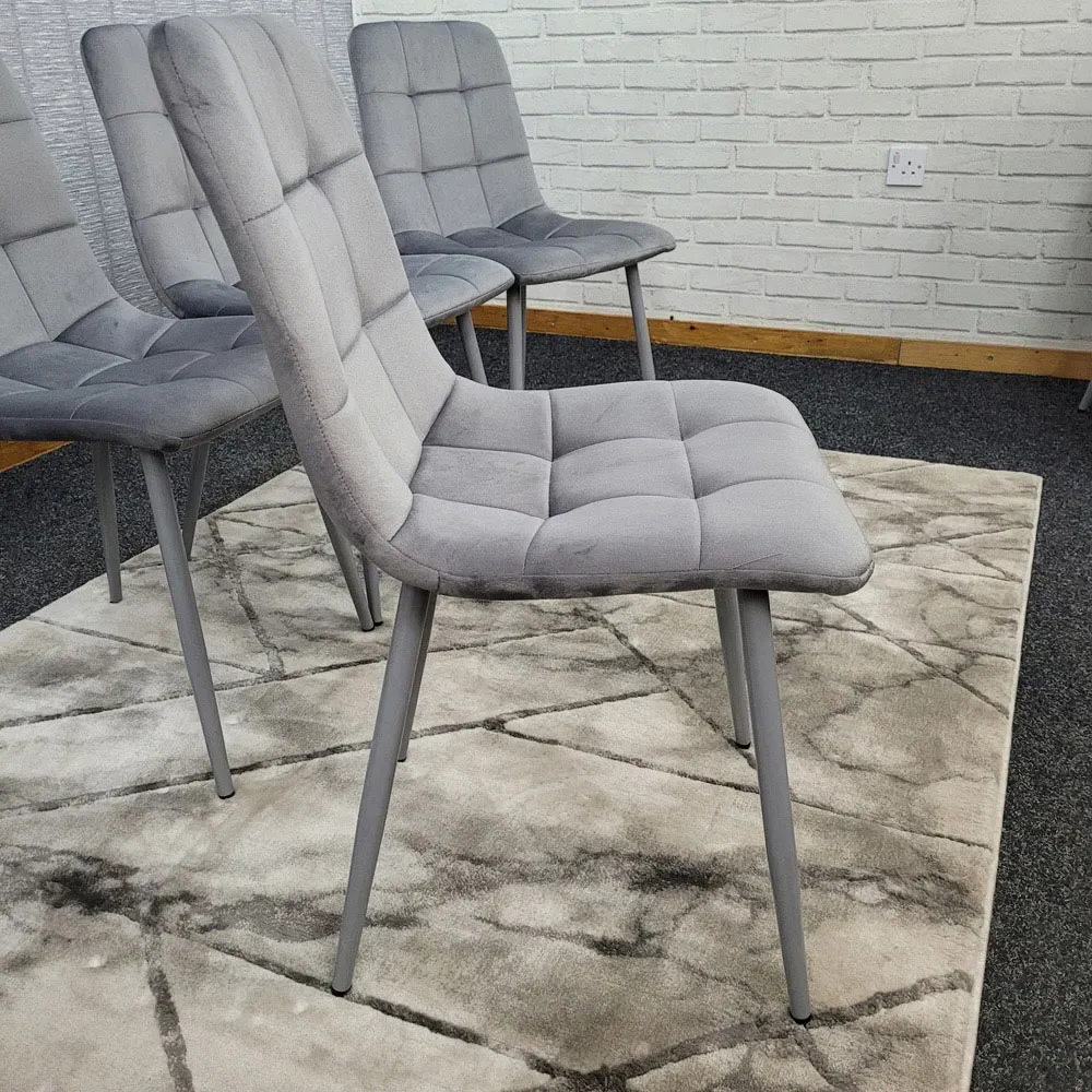 Denver Set of 4 Dining Chairs - Grey, Velvet