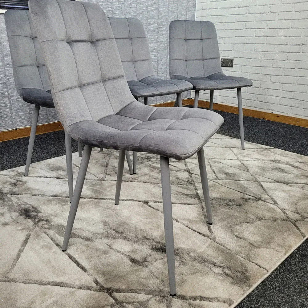 Denver Set of 4 Dining Chairs - Grey, Velvet