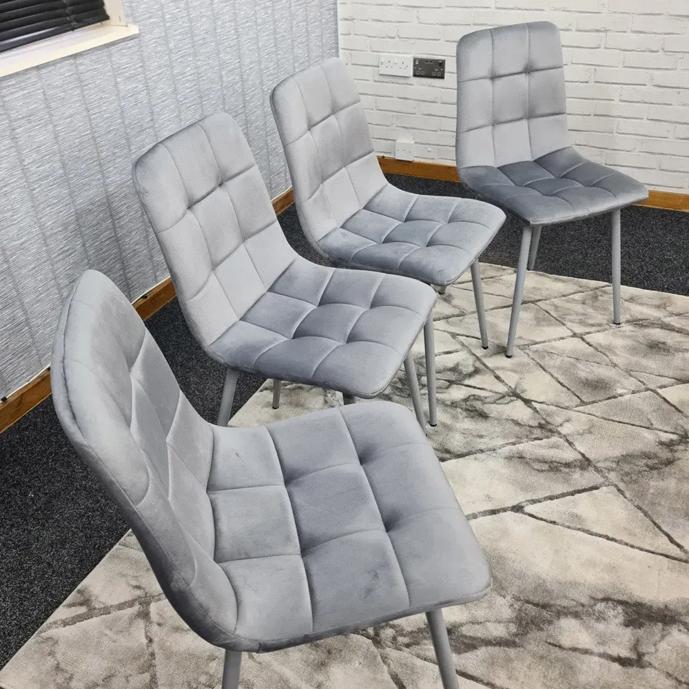 Denver Set of 4 Dining Chairs - Grey, Velvet