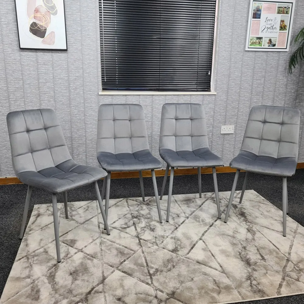 Denver Set of 4 Dining Chairs - Grey, Velvet