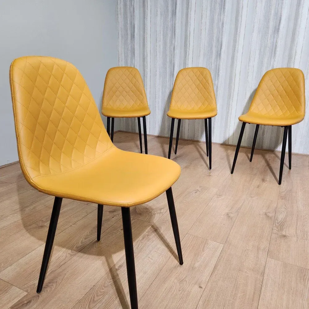 Denver Set of 4 Dining Chairs - Mustard, Leather