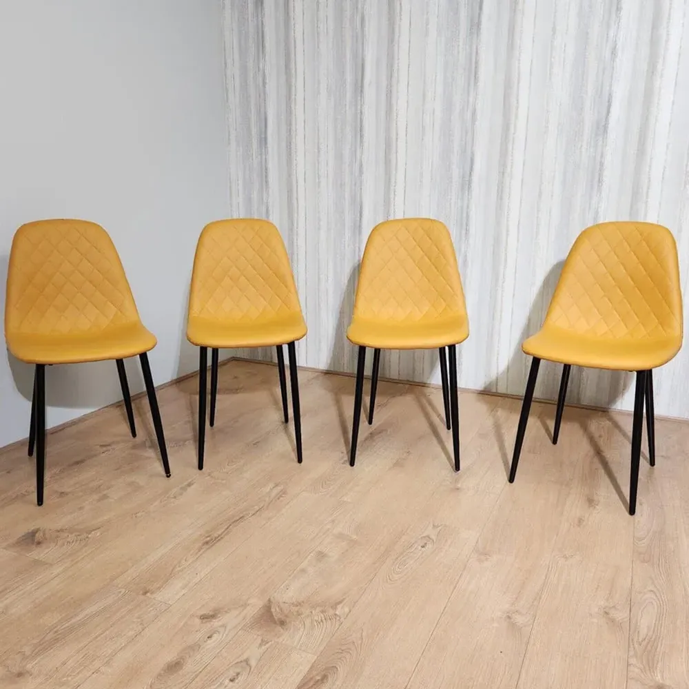 Denver Set of 4 Dining Chairs - Mustard, Leather