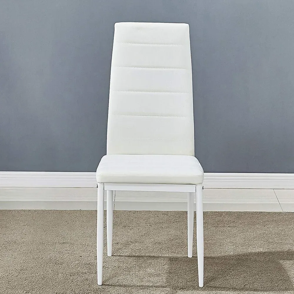 Denver Set of 4 Dining Chairs - White, Faux Leather