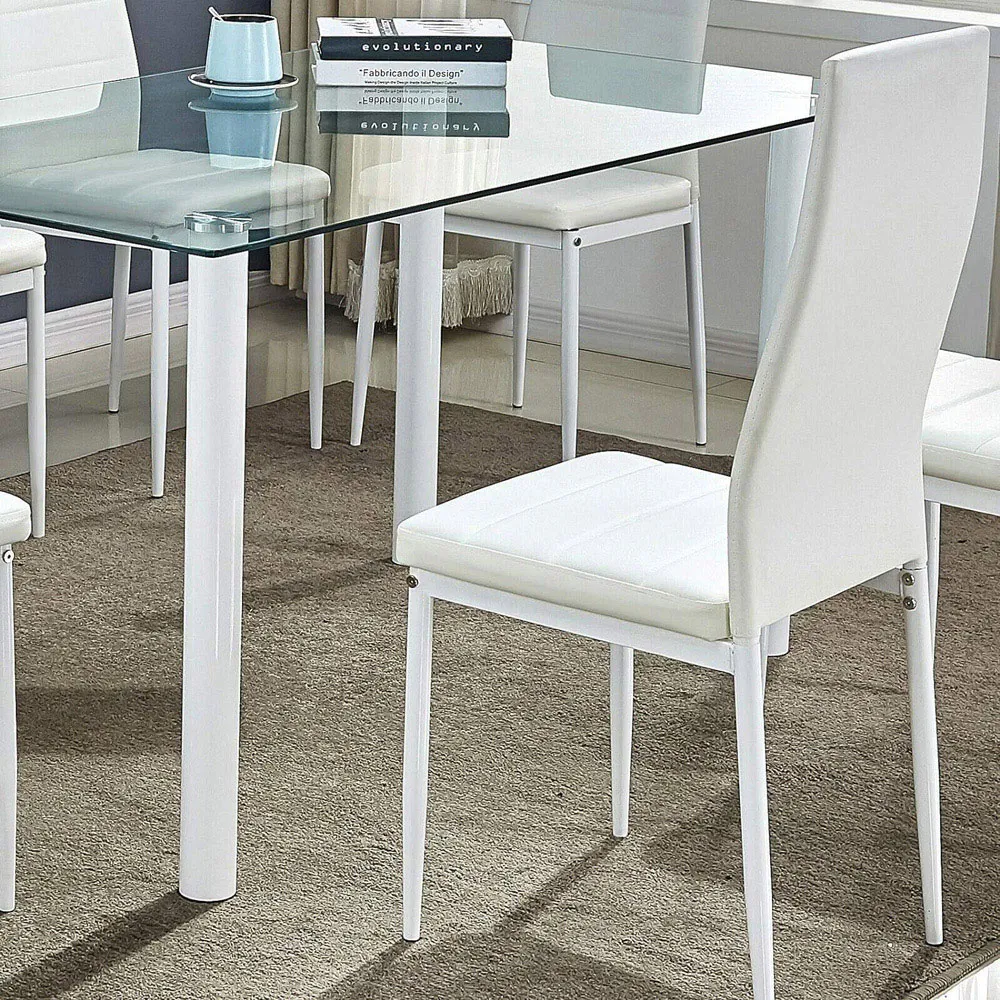 Denver Set of 4 Dining Chairs - White, Faux Leather