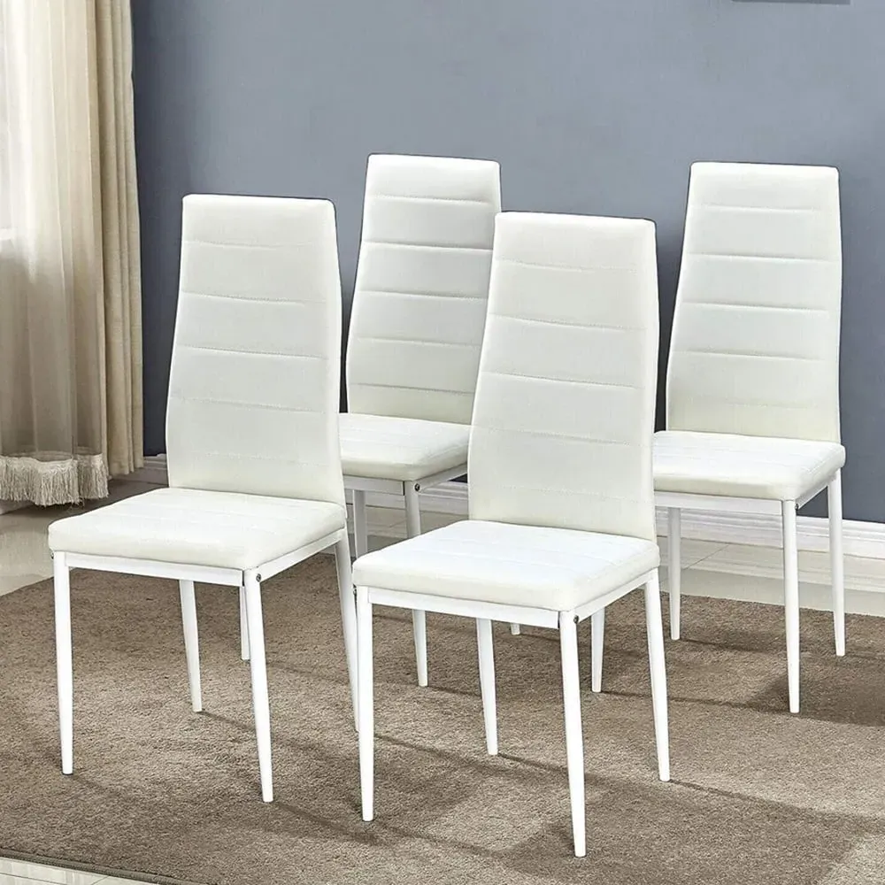 Denver Set of 4 Dining Chairs - White, Faux Leather