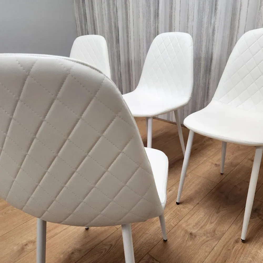 Denver Set of 4 Dining Chairs - White, Leather