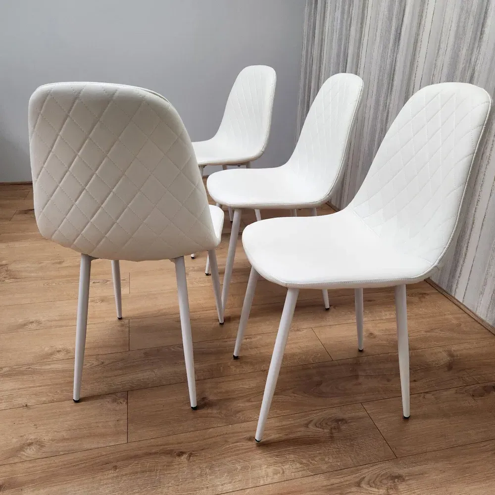 Denver Set of 4 Dining Chairs - White, Leather