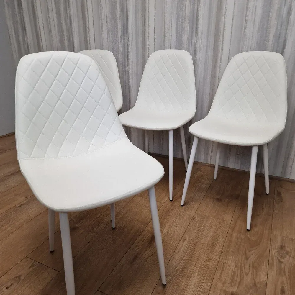 Denver Set of 4 Dining Chairs - White, Leather
