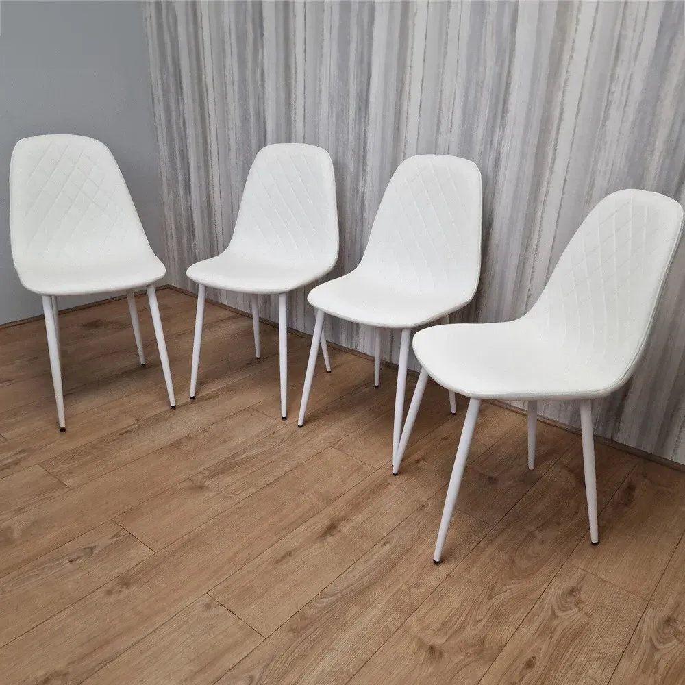 Denver Set of 4 Dining Chairs - White, Leather