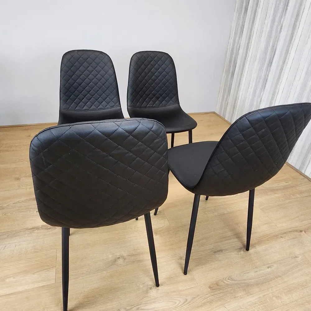 Denver Set of 4 Dining Chairs with Adjustable Feet - Black, Leather