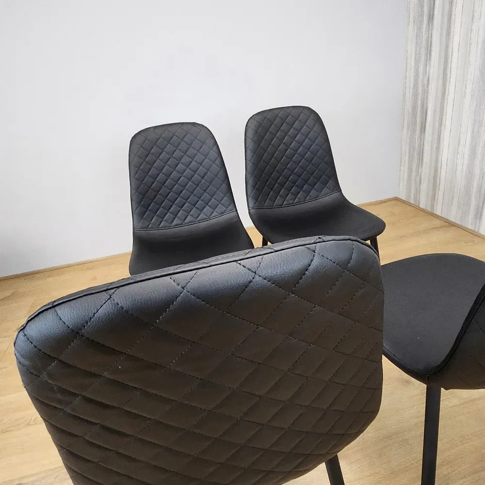 Denver Set of 4 Dining Chairs with Adjustable Feet - Black, Leather