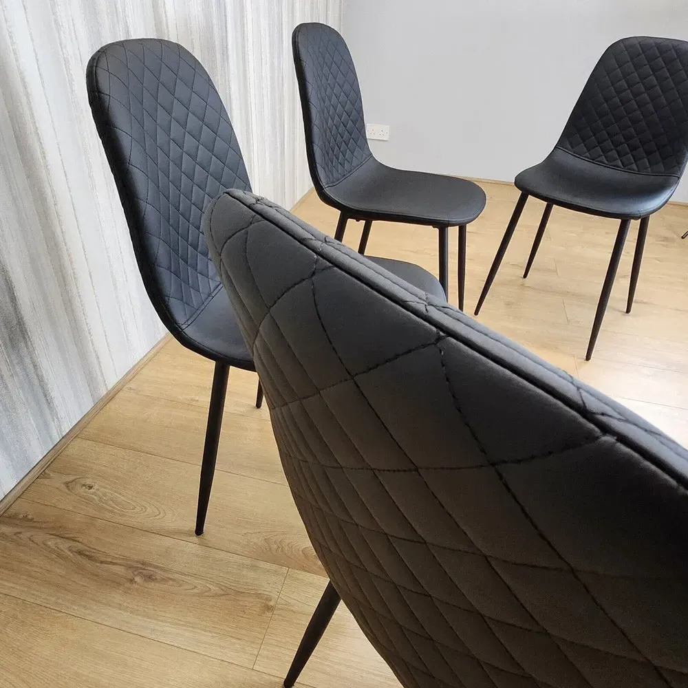 Denver Set of 4 Dining Chairs with Adjustable Feet - Black, Leather