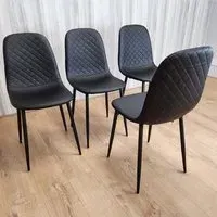 Denver Set of 4 Dining Chairs with Adjustable Feet - Black, Leather