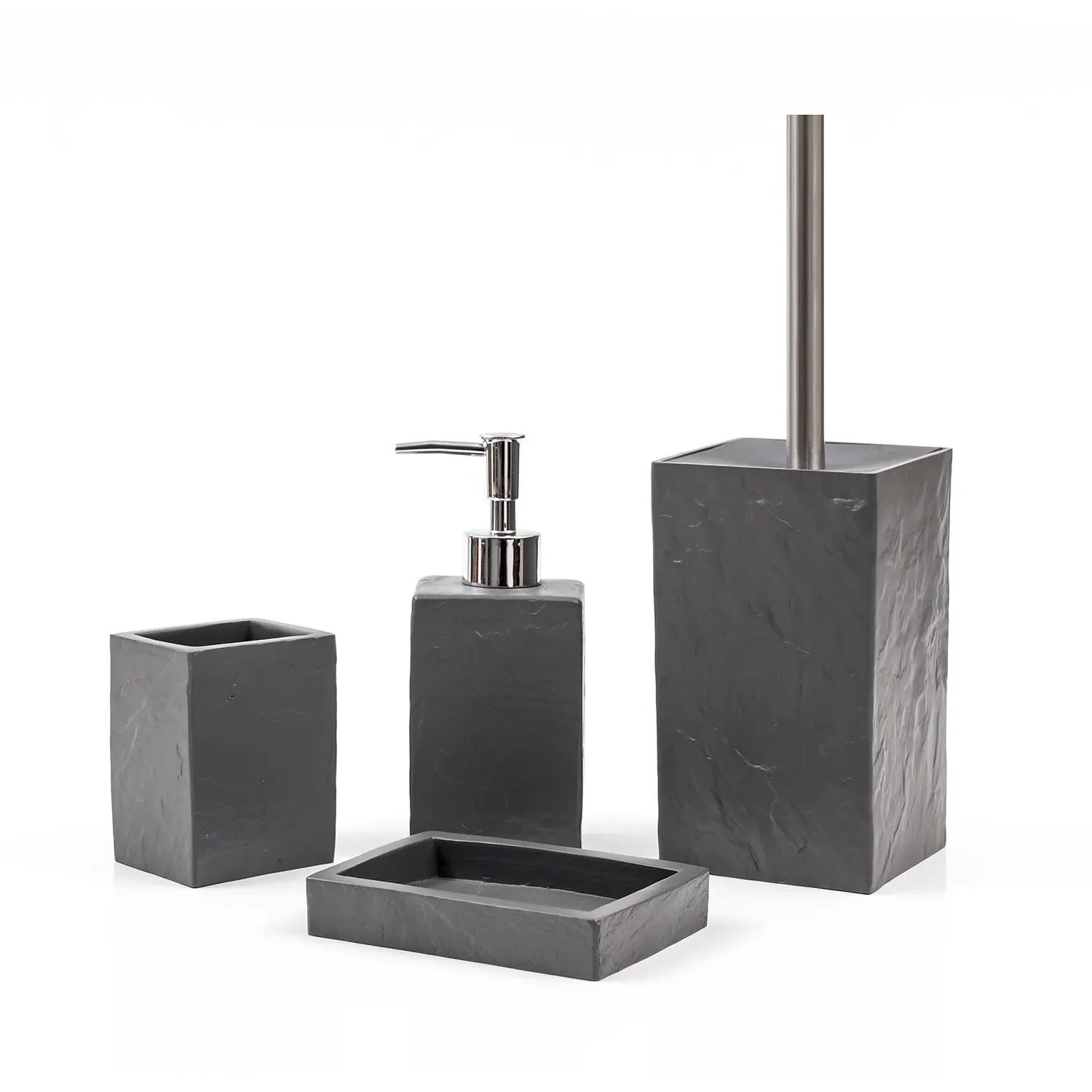 Denver Square Toilet Brush Holder - Grey, Rock Effect