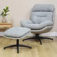 Devon Swivel Accent Chair with Footstool - Grey